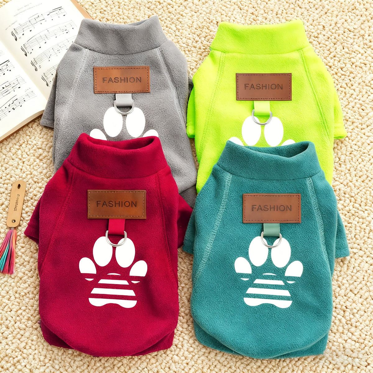 Dog Sweater for Small Medium Dogs & Cats - Soft Warm Paw Print Pullover Sweatshirt with Safety Leash Loop, Cozy Winter Puppy Coat Pet Clothes for Boy Girl Dogs, Cold Weather Pajama Jacket
