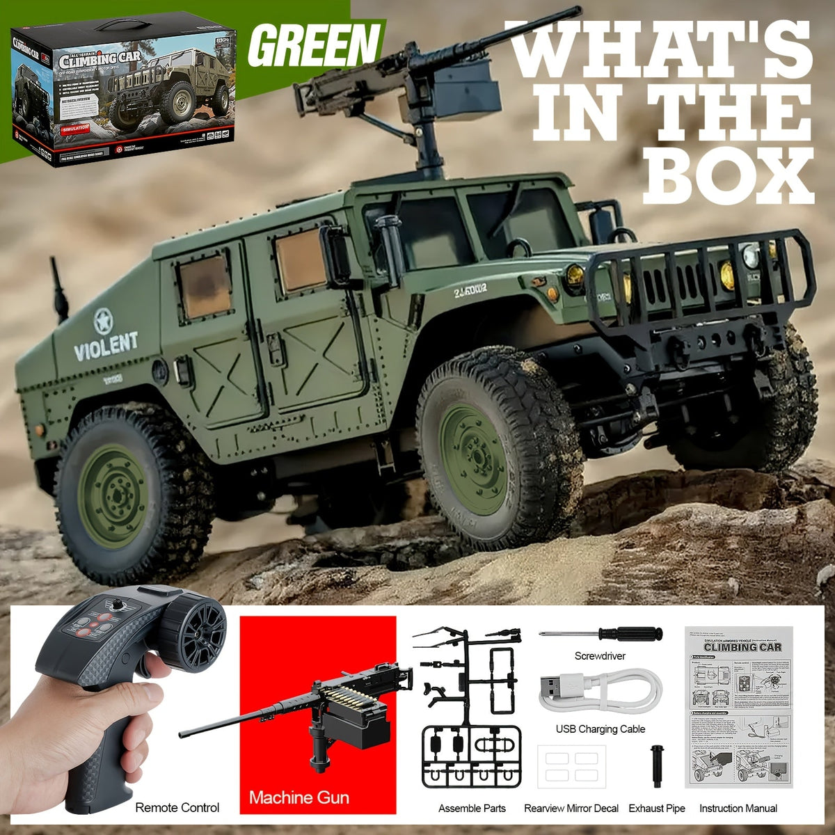 C8835 Full-Scale RC Military Off-Road Vehicle for Adults - Full-Proportion Transmission, Variable Speed, Climbing, Multi-Mode LED Lighting, 5 Openable Doors, Optional Machine Gun & Winch Accessories