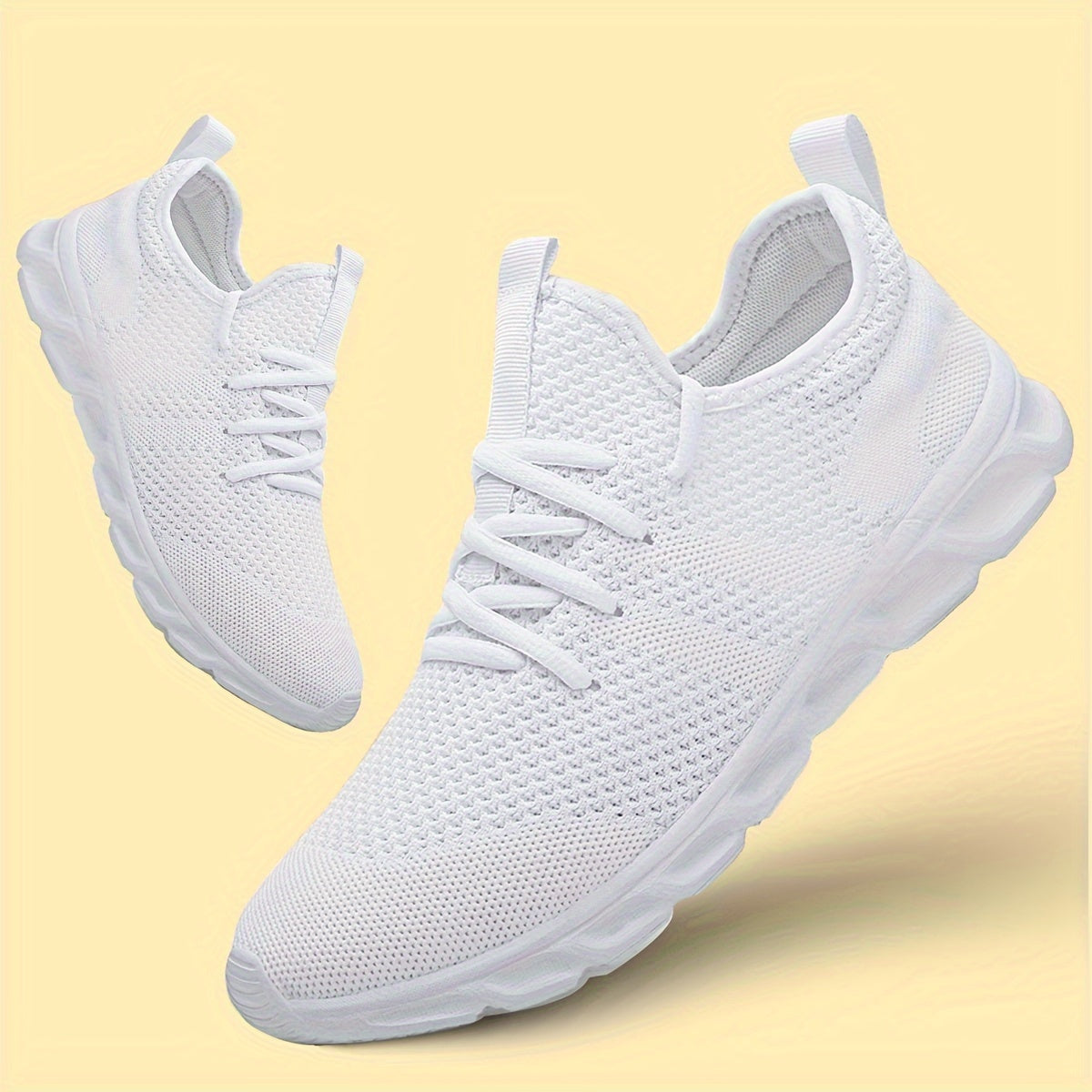 Men's Lightweight Breathable Knit Mesh Sneakers EVA Sole Low-Top Lace-Up Running Walking Shoes White Red Black Round Toe All-Season Gym Travel Daily Wear Sizes US 6-13.5