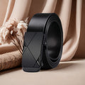 Men's Automatic Ratchet Buckle Belt - Black Adjustable Sliding Belt for Business Dress & Jeans, Durable Comfortable No-Holes Belt with Micro-Adjustable Buckle, Perfect Gift for Dad & Husband