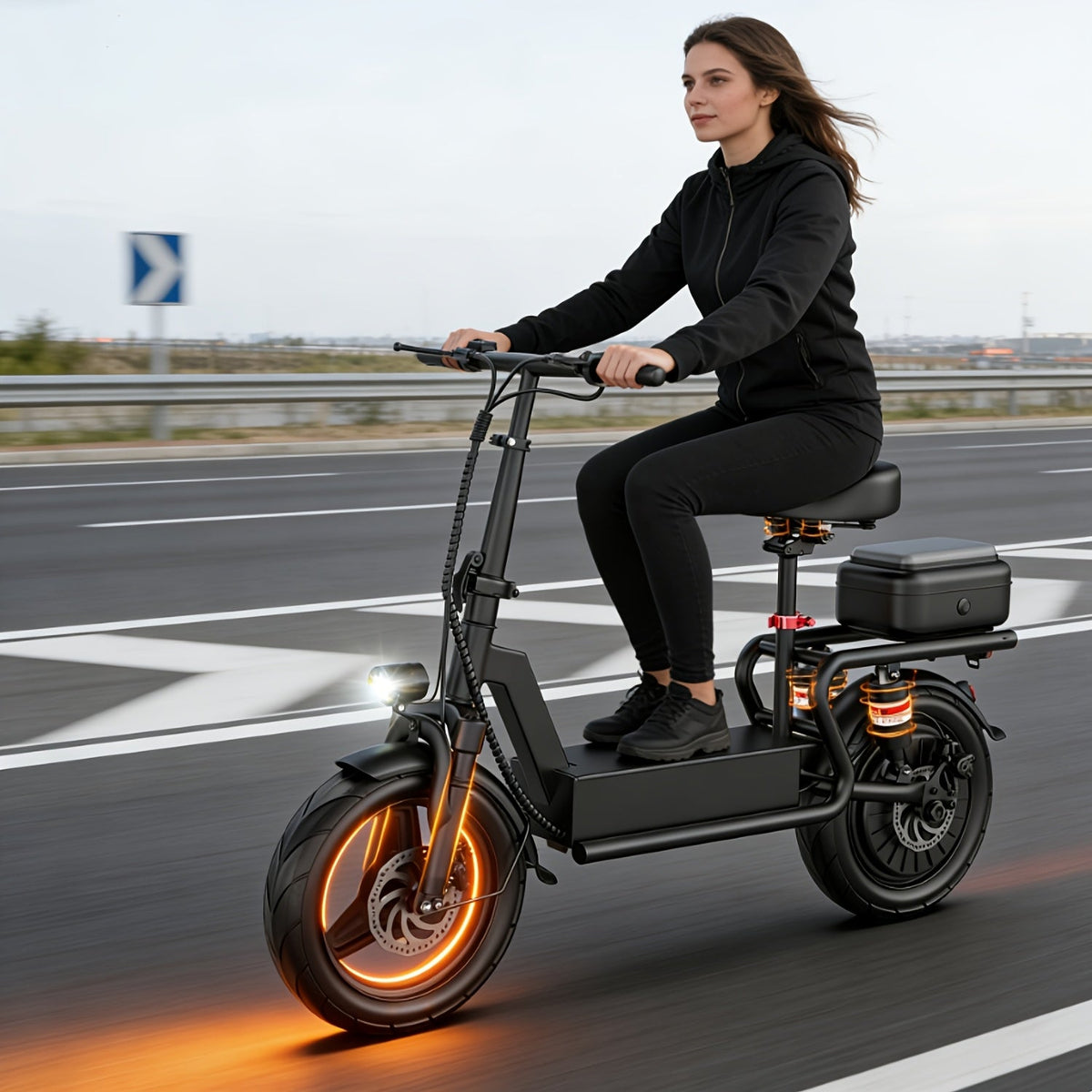 749W Electric Scooter with Seat & Rear Trunk - 48V 18Ah Battery Up to 25 Miles Range, 3-Speed Commuter E-Scooter, Dual Disc Brakes, Key-Lockable Detachable Trunk | Adults City Commuter