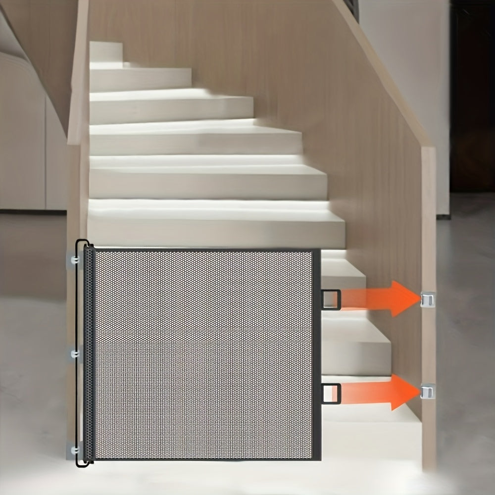 Retractable Mesh Pet Gate for Dogs and Cats - No Drill Easy Install Safety Gate for Stairs Doors Rooms, Indoor Outdoor Dog Gate Stair Guard for Home Office Hallway