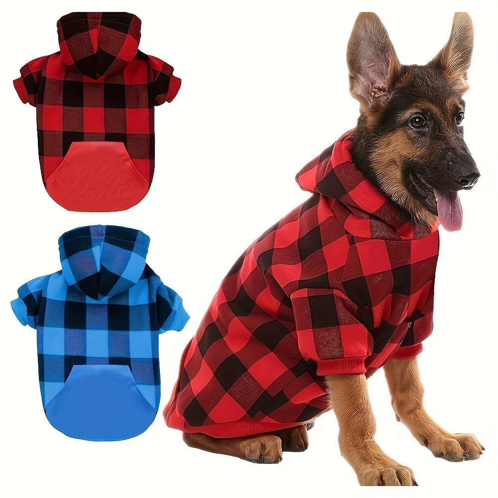 Dog Hoodie Plaid Sweatshirt for Pets – Cozy Hooded Pullover for Small & Large Dogs and Cats, XS to 5XL Sizes, Soft Warm Pet Sweater for Fall & Winter, Cute Matching Outfit Gift for Pet Lovers