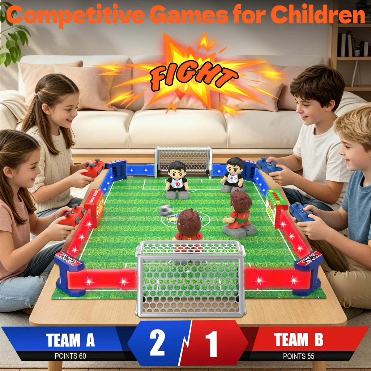 RC Foosball Table Game Multiplayer Light-Up Soccer Board with Goal Sound Effects, Rechargeable Remote Control Football Game – Tournament Style Party Game Gift for Kids, Adults & Soccer Players