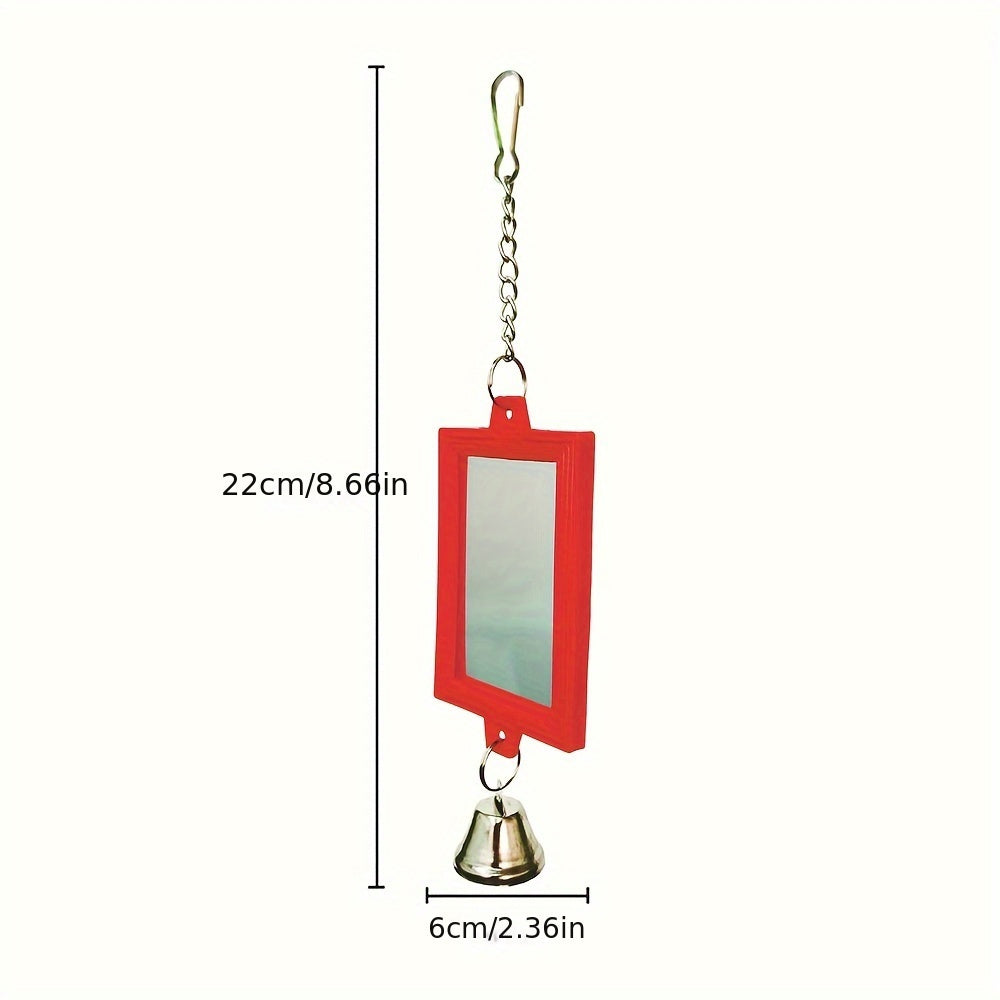 Double-Sided Mirror Parrot Toy for Bird Cage - Square Bird Mirror Cage Decoration & Interactive Toy for Parrots Parakeets Cockatiels Budgies Lovebirds - Bird Cage Accessory Random Color 2.36x8.66in