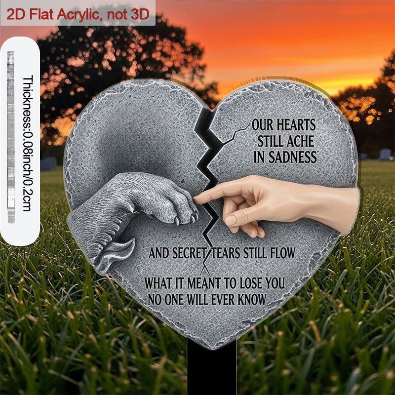 Acrylic Memorial Plaque for Grave Sites - 9 Inch Hand and Paw Touching Heart Design Outdoor Grave Marker, Pet Loss Gift, Sympathy Remembrance Decor Tribute for Deceased Loved Ones and Pets, 2D Flat