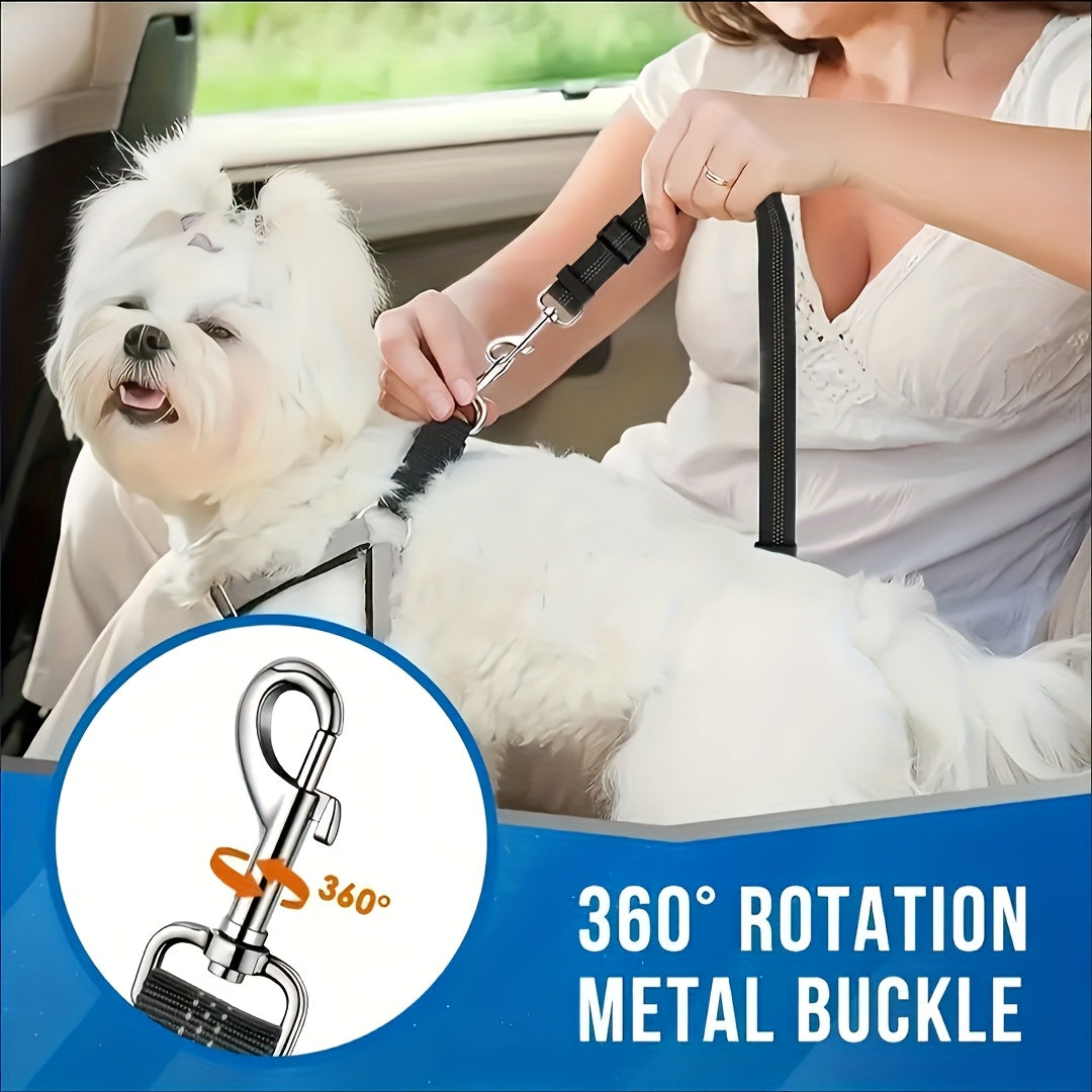Double Dog Car Seat Belt Dual Pet Safety Restraint Headrest Elastic Bungee Leash Splitter No-Tangle Adjustable for 2 Dogs Vehicle Travel Black Blue Red Orange