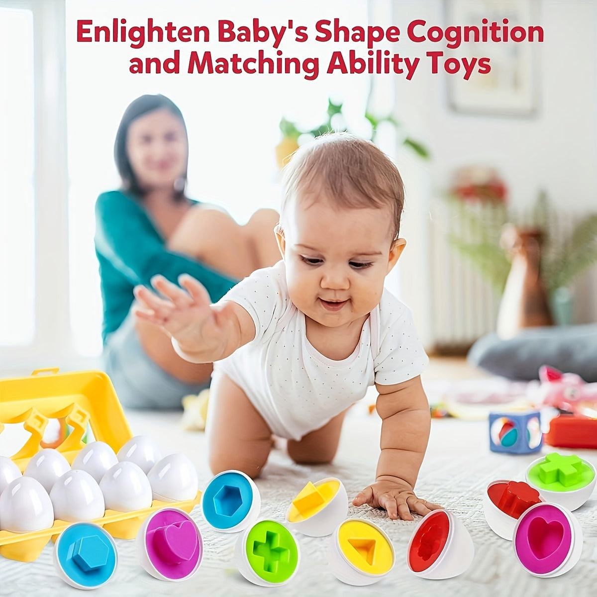 Easter Egg Matching Game 12 Pack for Toddlers – Color & Shape Sorter Sensory Bin Toy – Fine Motor Skill Learning Toy – Easter Basket Filler & Travel Toy for Kids Ages 1-3 – Random Colors