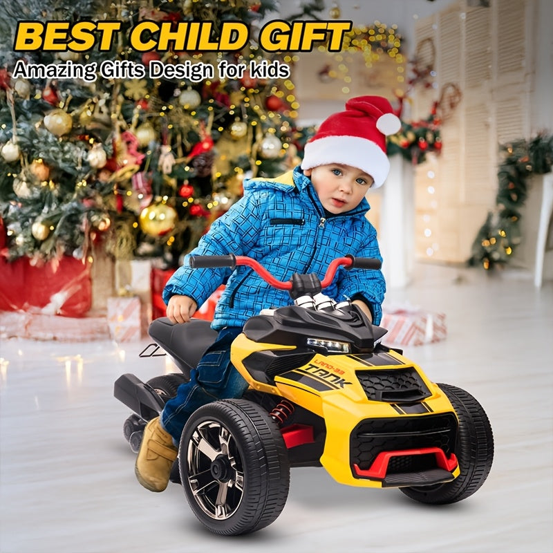 12V Kids Electric Ride On ATV 3-Wheeler for Ages 3+ – Dual 550W Motors, 40-60 Min Playtime, EVA Tires, Shock Absorber, LED Lights & Wireless Music – Battery Powered Ride On Car Gift for Boys & Girls – Black, Blue, Red, Yellow, Pink