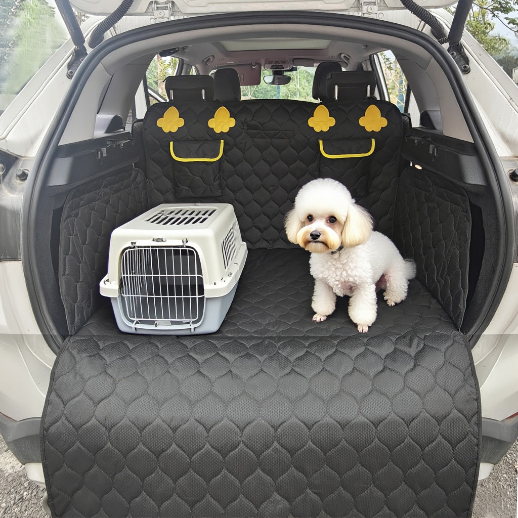 Adjustable SUV Cargo Liner for Dogs with Storage Pockets - Durable Knitted Fabric Trunk Protector for Cars & SUVs, Waterproof Pet Back Seat Dog Carrier Cover, 66.54x72.83 inch