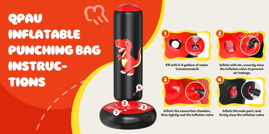Dinosaur Inflatable Punching Bag 48 Inch for Kids – Stable Bop Bag Boxing Set with Gloves for Karate, Taekwondo & Active Play, Fun Dinosaur Toy Gift for Boys & Girls, Blue & Red