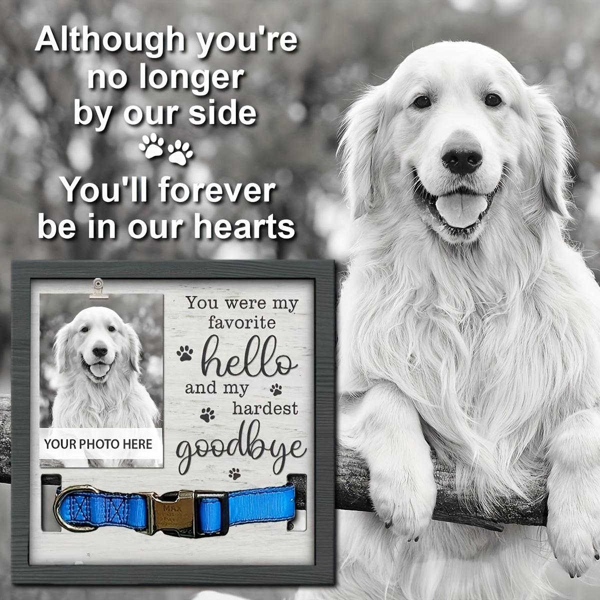 Pet Loss Memorial Wooden Picture Frame with Collar Holder – My Hardest Goodbye Dog & Cat Sympathy Gift, 9x9 Inch Photo Frame Keepsake for Loss of Dog or Cat, 3 Designs Available