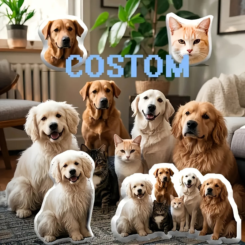 Custom Pet Photo Shaped Pillow – Personalized Dog & Cat Face Stuffed Cushion with Filling + Heart Keychain Option – Pet Memorial Gift, Birthday & Christmas Present for Pet Lovers