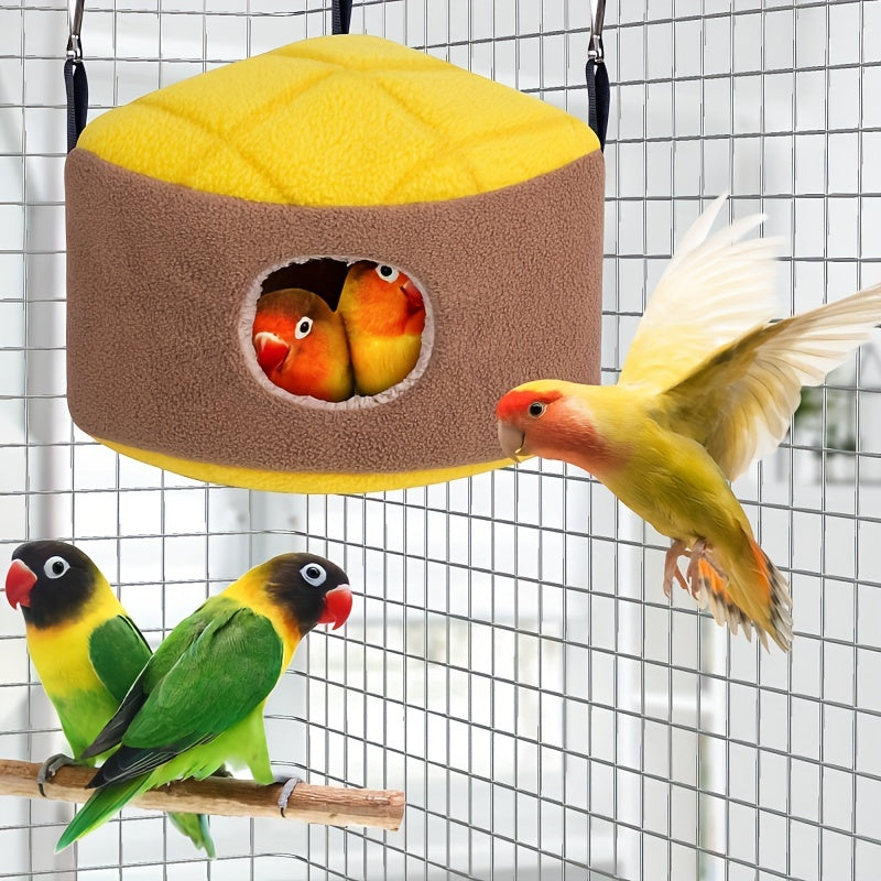 Bird Snuggle Hut Winter Warm Nest for Bird Cage - Cozy Plush Hanging Hideout & Sleep Shelter for Parrots Parakeets Cockatiels Lovebirds - Soft Plush Bird Hammock Hut Cage Accessory