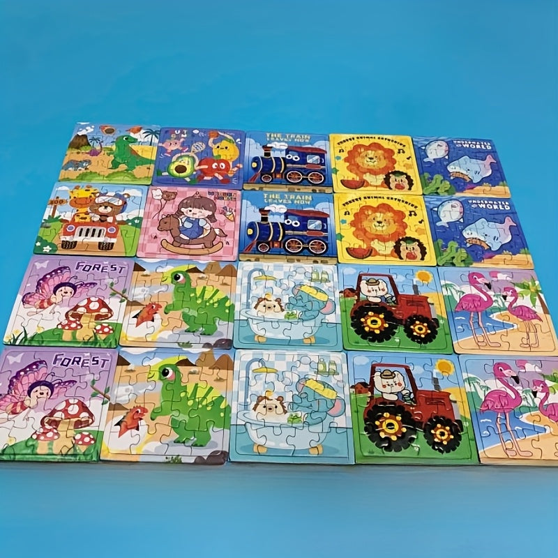 Set of 20 Mini Jigsaw Puzzles Cartoon Animals Educational Toy for Kids Ages 3+ Birthday Party Favors Christmas Halloween Gift Goodie Bag Fillers Styles May Vary
