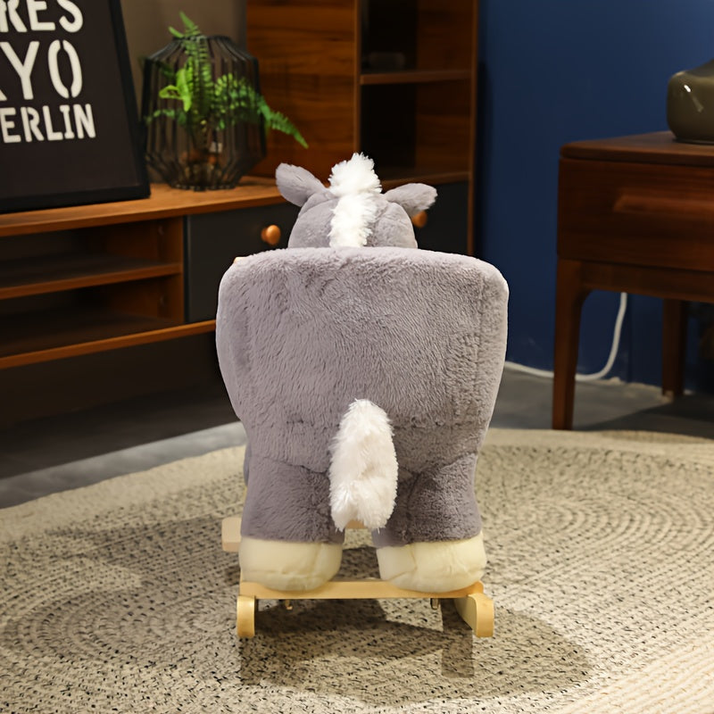 Rocking Horse for Infants and Toddlers - Indoor Outdoor Baby Ride On Toy, Grey Plush Design, Safe for Babies and Young Kids, Birthday and Holiday Gift