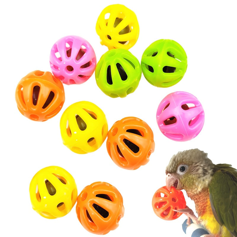 Colorful Bird Toy Bell Balls 10pcs Plastic Jingle Bell Balls for Parrots Budgies Cockatiels Conures Boredom Relief Cage Accessory Decorative Bird Toys