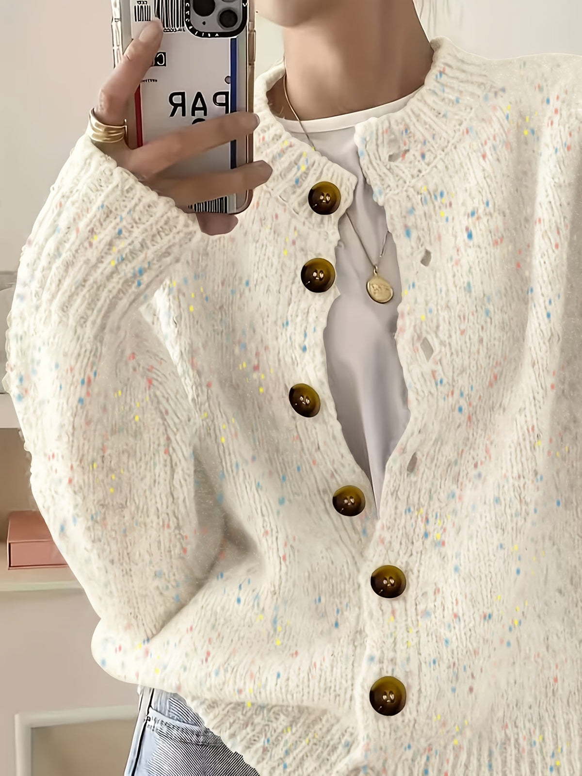 Casual Cardigan Women's Colorful Button-Front Long Sleeve Round Neck Knit Sweater | Lightweight Candy Dot Pattern Stretch Fabric Elegant Fashion Top S M L XL