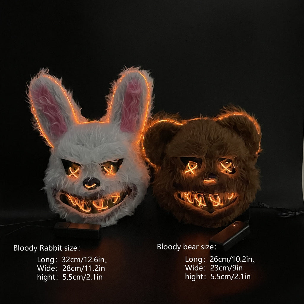 LED Glowing Horror Masks with Light-Up Eyes – Bloody Bunny & Bear Halloween Costume Mask for Adults & Teens | Scary Face Mask for Halloween Parties, Haunted Houses & Cosplay | 2x AA Batteries Required