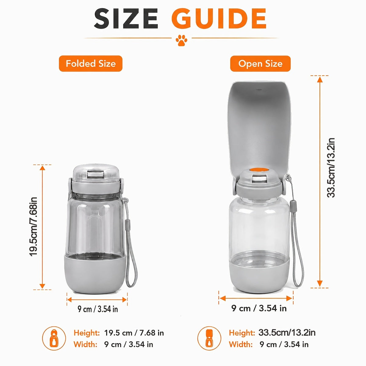 Portable Dog Water Bottle 2-in-1 with Food Bowl - 520ML Leak-Proof Pet Travel Water Dispenser for Dogs and Cats, Large Capacity Outdoor Hydration Cup for Walking Hiking Camping