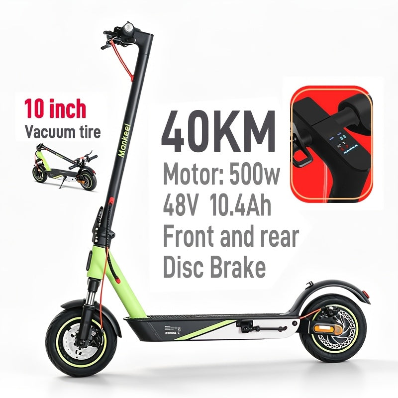 500W Electric Scooter for Adults & Teens 48V App Control – 25-Mile Range, 10" Vacuum Tires, 25° Climbing, Dual Suspension, Dual Disc Brakes, LED Turn Signal – Foldable Commuter E-Scooter Gift