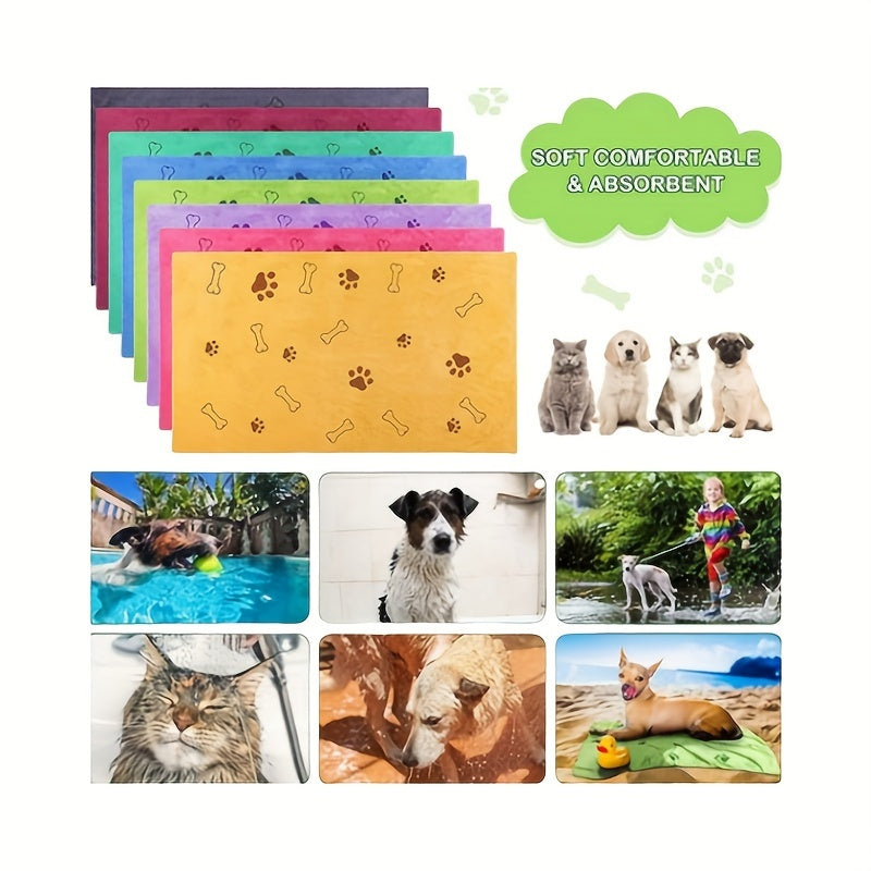 Quick-Dry Dog Towels 4pcs – Soft Absorbent Paw Print Microfiber Pet Bath Towel Set for Medium Dogs, Grooming & Bathing Towels, Random Assorted Colors