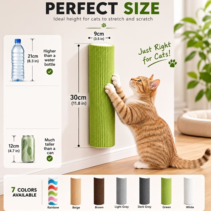 Wall-Mounted Cat Scratching Post – Self-Adhesive Cylindrical Sisal Scratcher, Horizontal & Vertical Combination Assembly, Space-Saving Claw Sharpening for Indoor Cats, 6 Colors