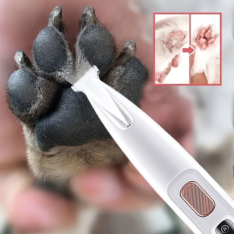 Electric Pet Paw Trimmer with LED Light - USB Rechargeable Cordless Dog & Cat Grooming Clipper for Paw Hair, Whiskers, Foot Hair & Eye Hair, Safe Low Voltage ≤36V, with Optional Comb Accessory
