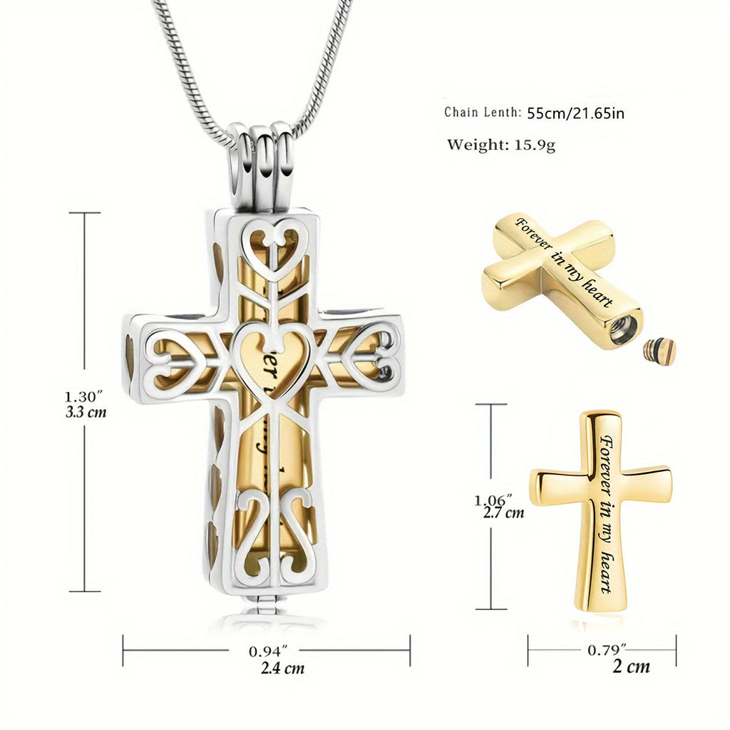 Cross Cremation Urn Necklace for Ashes - Stainless Steel Memorial Pendant Necklace, Keepsake Cremation Jewelry for Human or Pet Ashes, Sympathy Gift for Loss of Loved One, Father, Mother, Pet