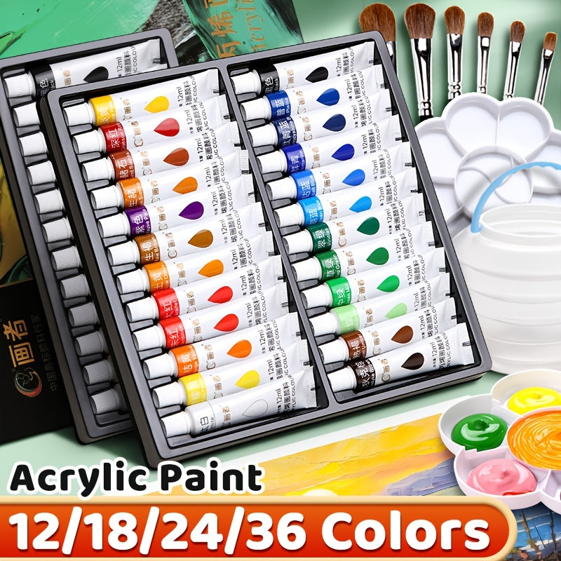 Acrylic Paint Set 12 18 24 or 36 Colors – Fade-Resistant Non-Toxic Tubes for Canvas Wood Rock Fabric Ceramics Clothing Wall Art – Beginner & Professional Artist Supplies