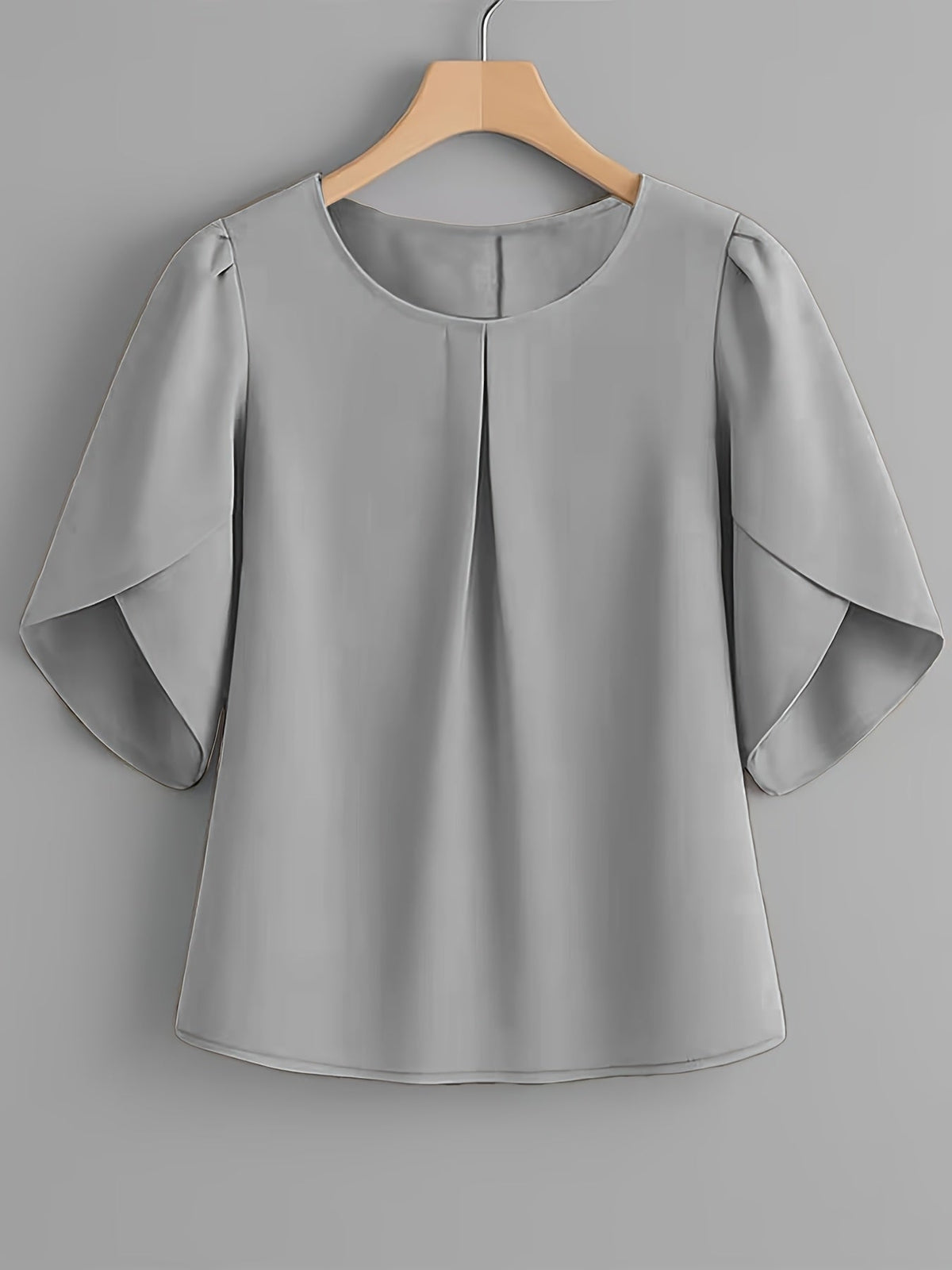 Women's Chest Pleated Ruffle Cuff Short Sleeve Blouse – Elegant Semi-Sheer 100% Polyester Woven Crew Neck Split Sleeve Fashion Shirt
