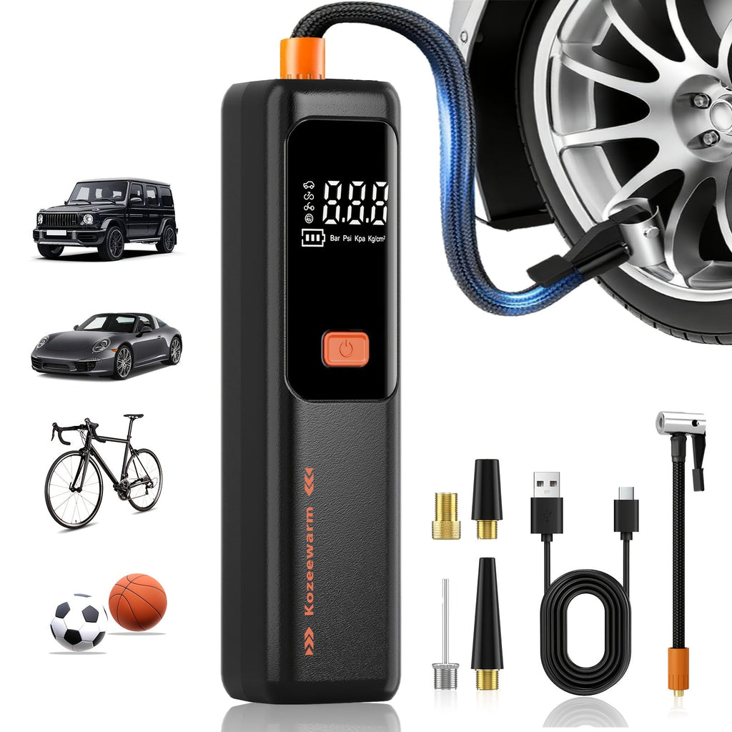 Cordless Tire Inflator Portable Air Compressor with Digital Pressure Gauge, USB Rechargeable, 3X Fast Inflation for Car, SUV, Truck, Bike, Motorcycle, Ball & Sports Equipment – Compact Auto Air Pump