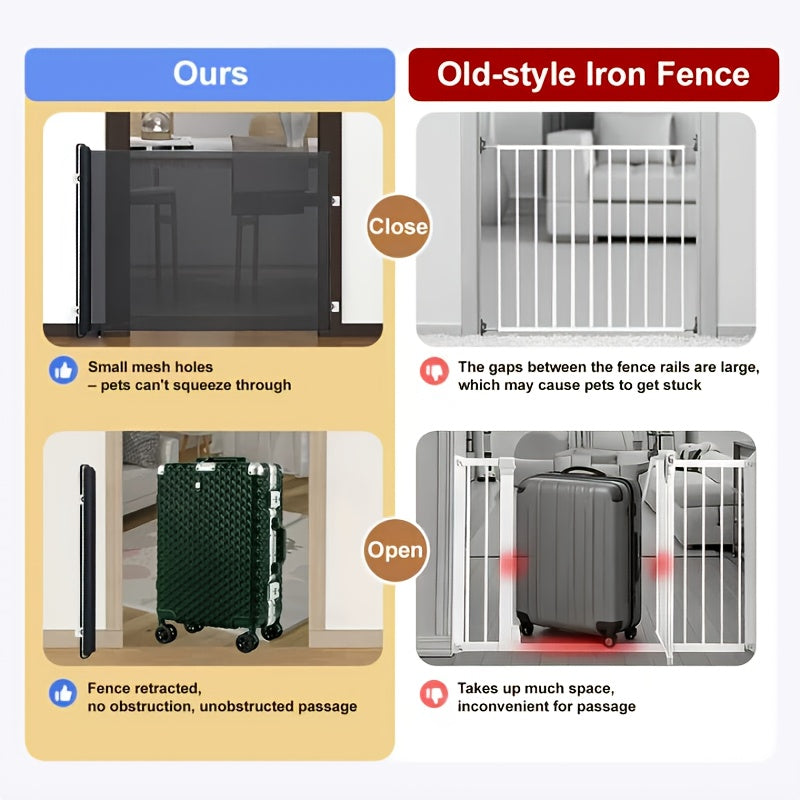 Expandable Mesh Pet Gate Fence - No Drill Easy Install Safety Barrier for Dogs & Cats, Scalable Design Fits Stairs, Doorways & Rooms, Indoor Pet Fence for Home, Black