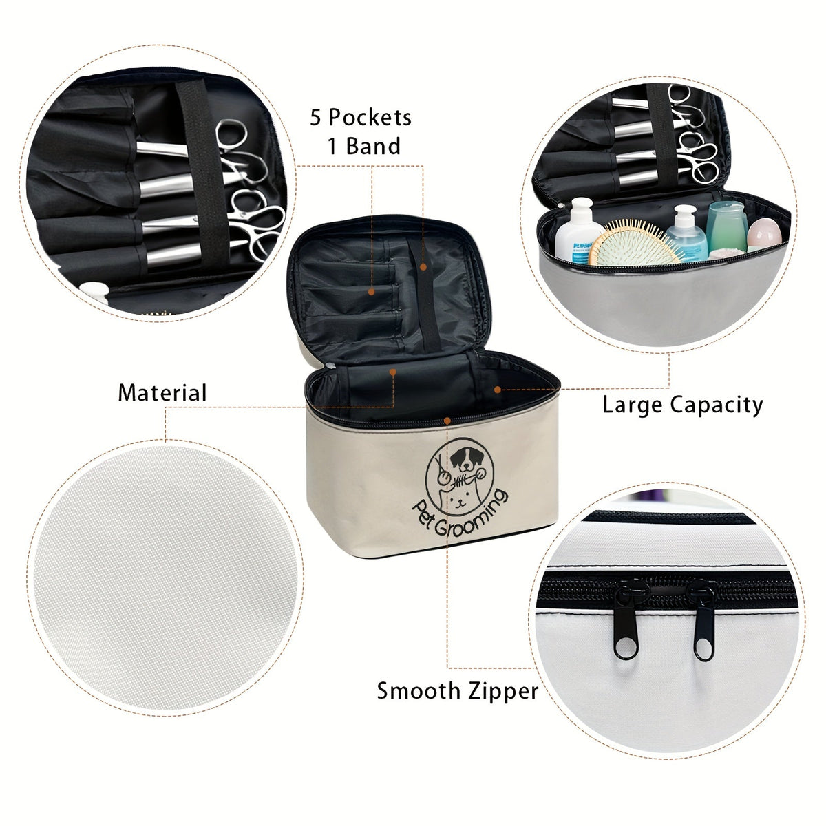 Pet Grooming Tool Storage Bag for Dogs & Cats – Portable Organizer with Handle & Double Zipper, Travel-Ready Dog Cat Grooming Kit Pouch, Ideal Gift for Pet Lovers