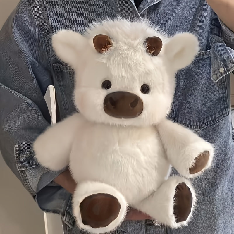 Kawaii Highland Cow Plush Toy 15.7 Inch – Cute Soft Stuffed Animal for Girls, Fluffy Highland Cow Stuffed Plushie, Perfect Valentine’s Day Easter Birthday Christmas Gift (White/Pink/Light Brown)
