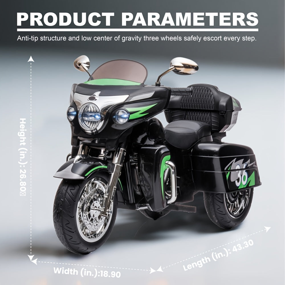 12V Kids Electric Motorcycle 2-Seat Ride On Motorbike with 3 Wheels Bluetooth USB LED Light Storage Box Safe Durable for Boys Girls Ages 3 to 8 Birthday Christmas Gift Black White Red