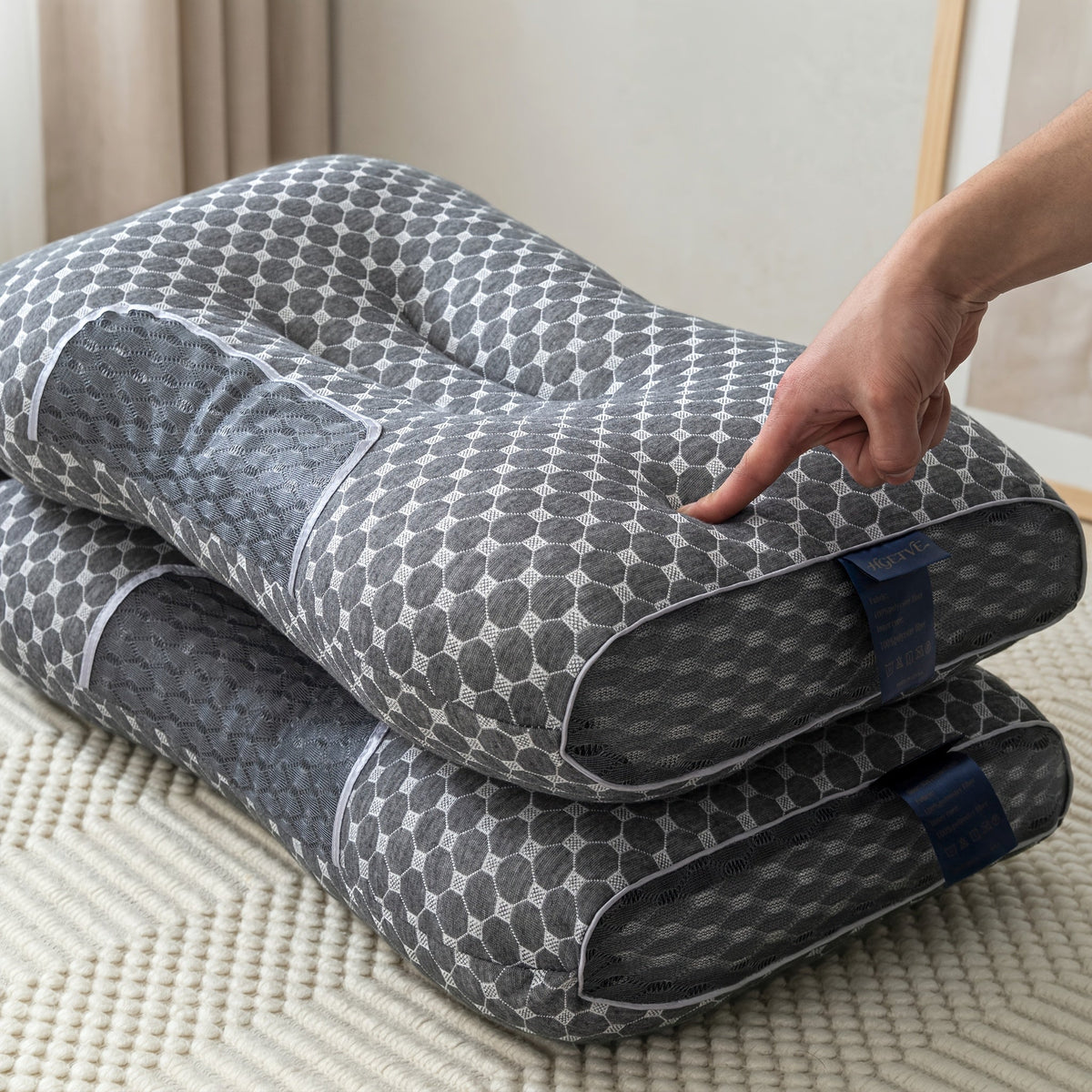 Ergonomic Neck Pillow 2-Pack – Breathable Fabric Cervical Support Pillow with Removable Zippered Pillowcase, Relieves Shoulder & Neck Pressure, Available in 5 Colors for Home & Office Use