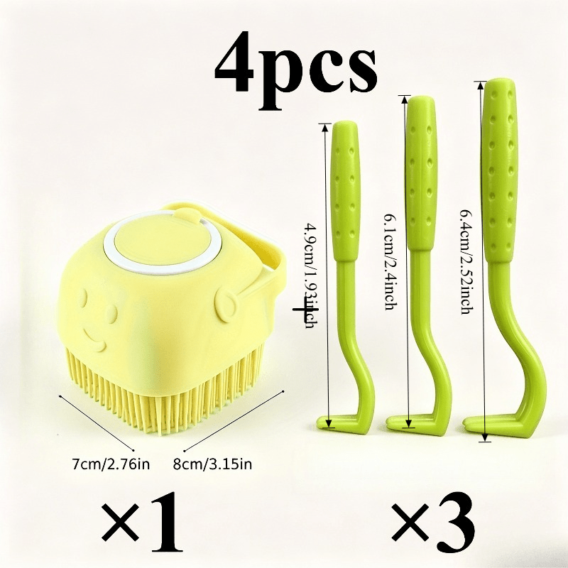 Pet Shower Bath Brush with Tick Removal Tool - Soft Massage Bristles, Ergonomic Handle & Removable Lid for Easy Cleaning, Universal Cat & Dog Bath Brush for Small to Medium Pets, Grooming Shampoo Brush for Washing & Bathing