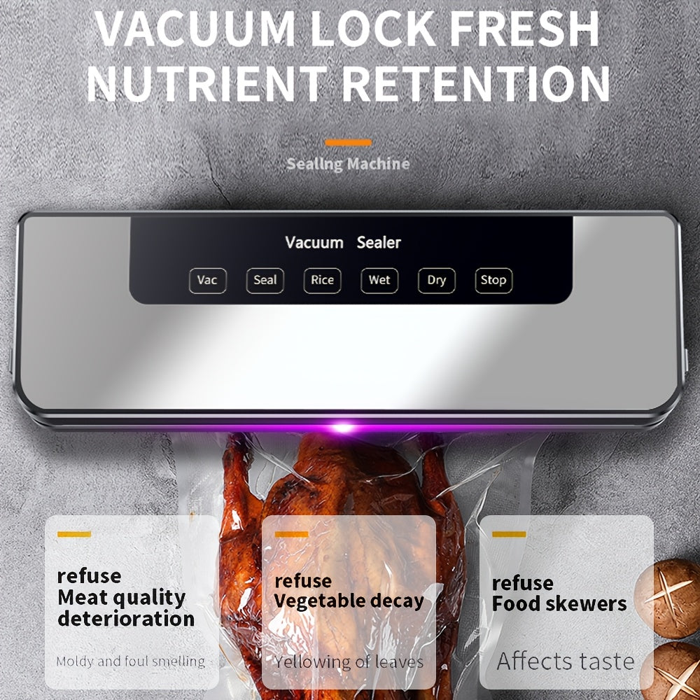 Vacuum Sealer Machine 65KPA 6-in-1 with 40 Free Bags – Wet & Dry Mode, Automatic Food Vacuum Sealing Machine for Food Storage & Preservation, Commercial & Household Kitchen Food Saver with External Hose
