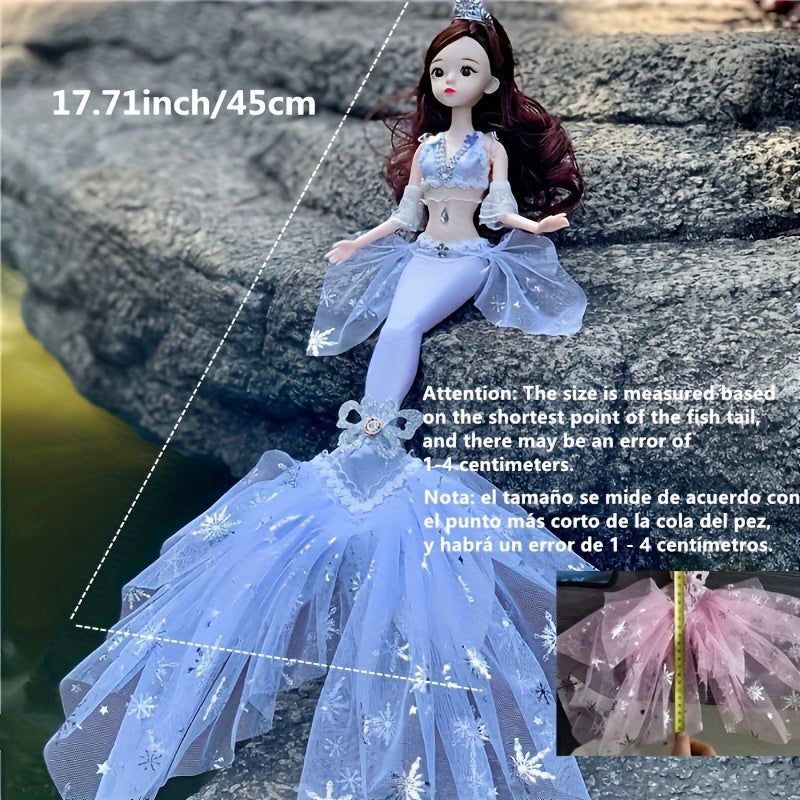 Mermaid Princess Doll for Girls 17.7 Inch – Beautiful Articulated Doll with Yarn Tail, 3D Eyes & 11 Movable Joints, Removable Dress-Up Clothes, Room Decor & Play Toy, Christmas Birthday Gift