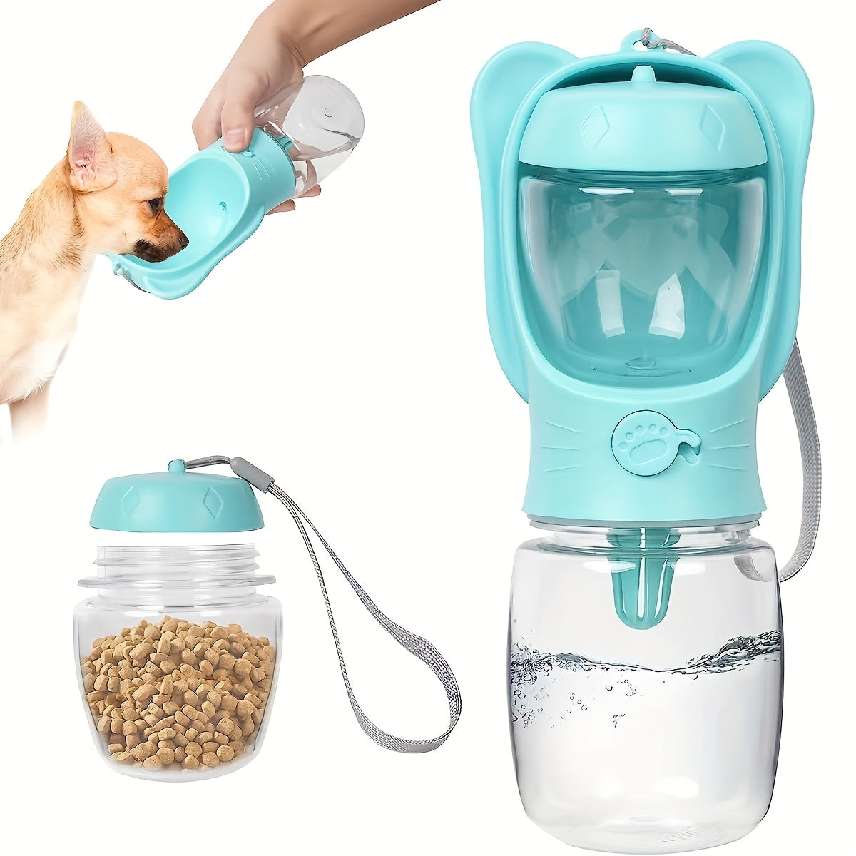 Portable Dog Water Bottle with Food Container - 2-in-1 Outdoor Pet Water Dispenser for Walking Hiking Travel, Leak-Proof Puppy Water Bottle for Dogs & Cats