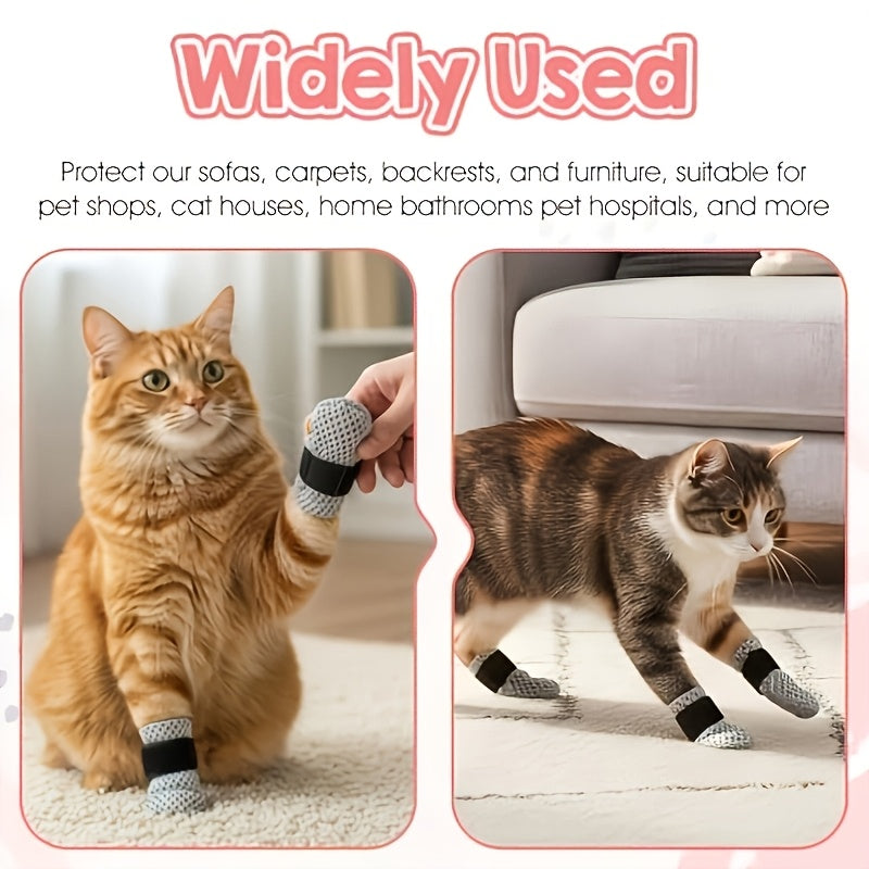 8-Pack Anti-Scratch Pet Boots for Cats & Dogs, Breathable Mesh Non-Slip Paw Covers with Elastic Straps, Adjustable Pet Socks for Nail Trimming, Bathing, Grooming & Furniture Scratch Protection