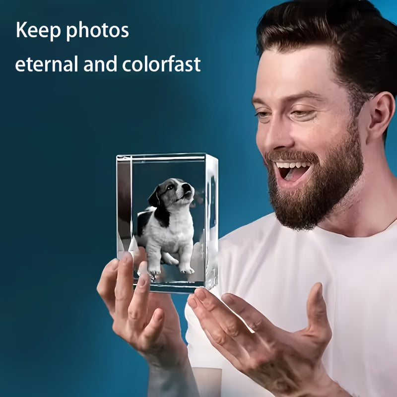 Custom 3D Laser Engraved Crystal Cube - Personalized Inner-Carved Pet Photo Portrait for Dog & Cat, Glass Crystal Keepsake for Bedroom & Living Room Decor, Birthday, Christmas & Holiday Gift