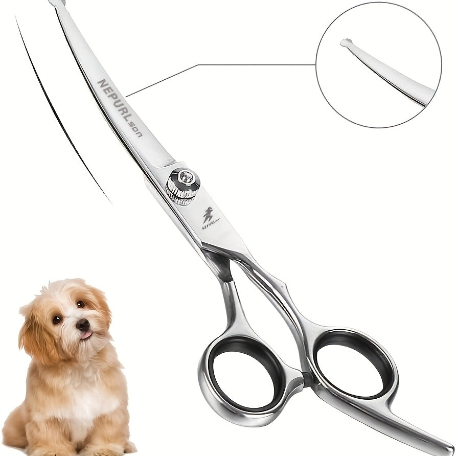 Curved Pet Grooming Scissors with Safety Round Head - Stainless Steel Dog Cat Grooming Shears for Face, Ears & Paws - Professional Pet Hair Cutting Scissors