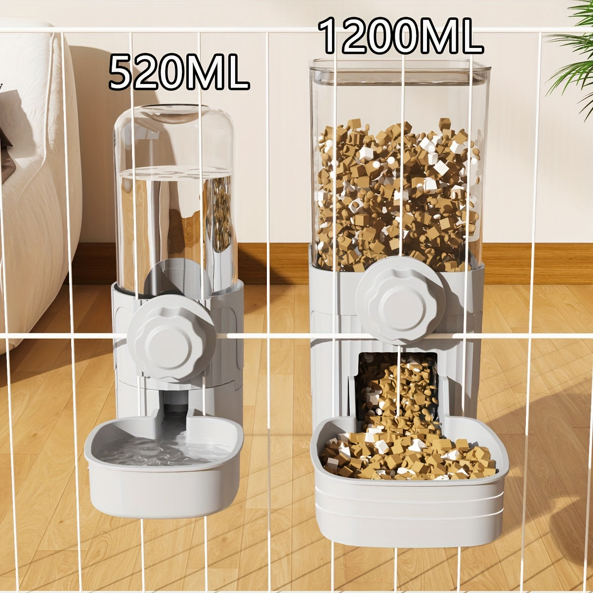 Automatic Hanging Cage Pet Feeder and Waterer Gravity Self-Feeding Drinking Bowl Set for Rabbits Cats Dogs Guinea Pigs 40oz Feeder 17oz Drinker