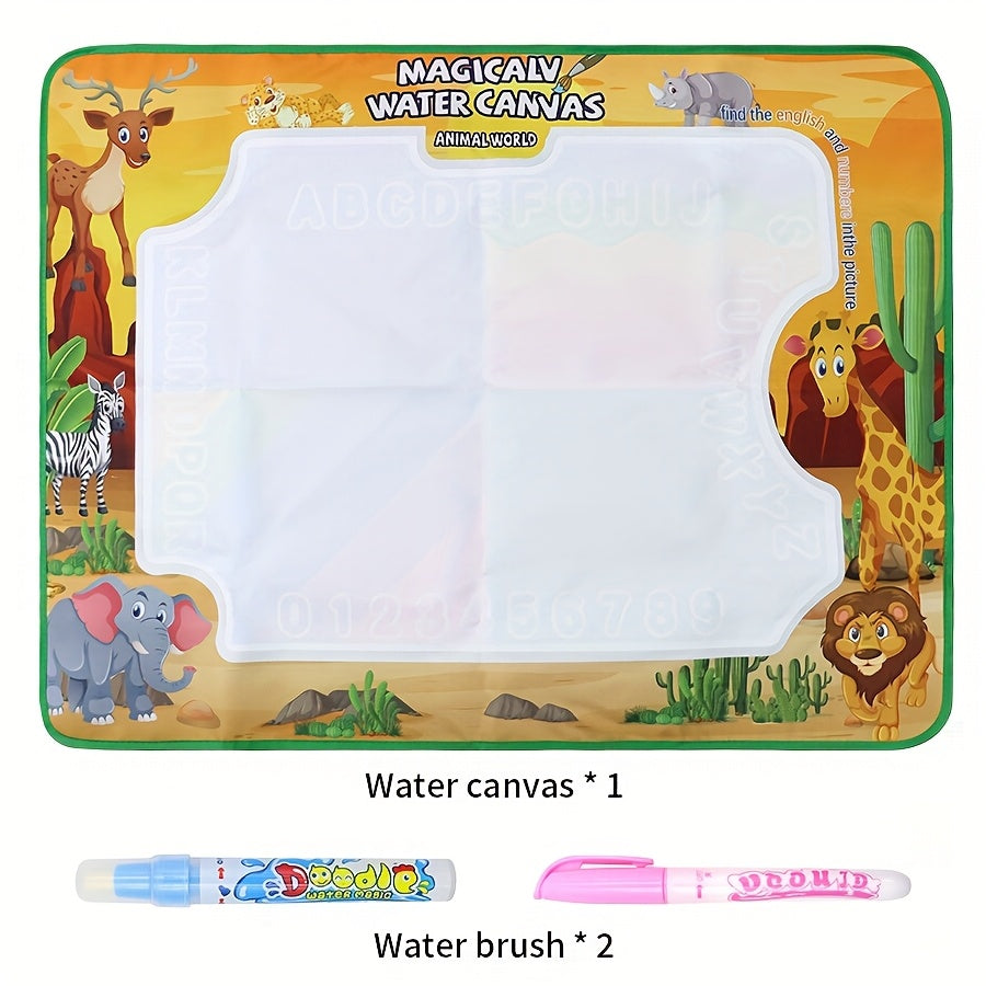 Water Drawing Doodle Mat for Kids 30x24 Inch Reusable Mess-Free Aqua Painting Canvas with Water Pens Dinosaur Ocean African Animal Theme Educational Art Toy Gift for Girls Boys Ages 3 and Up