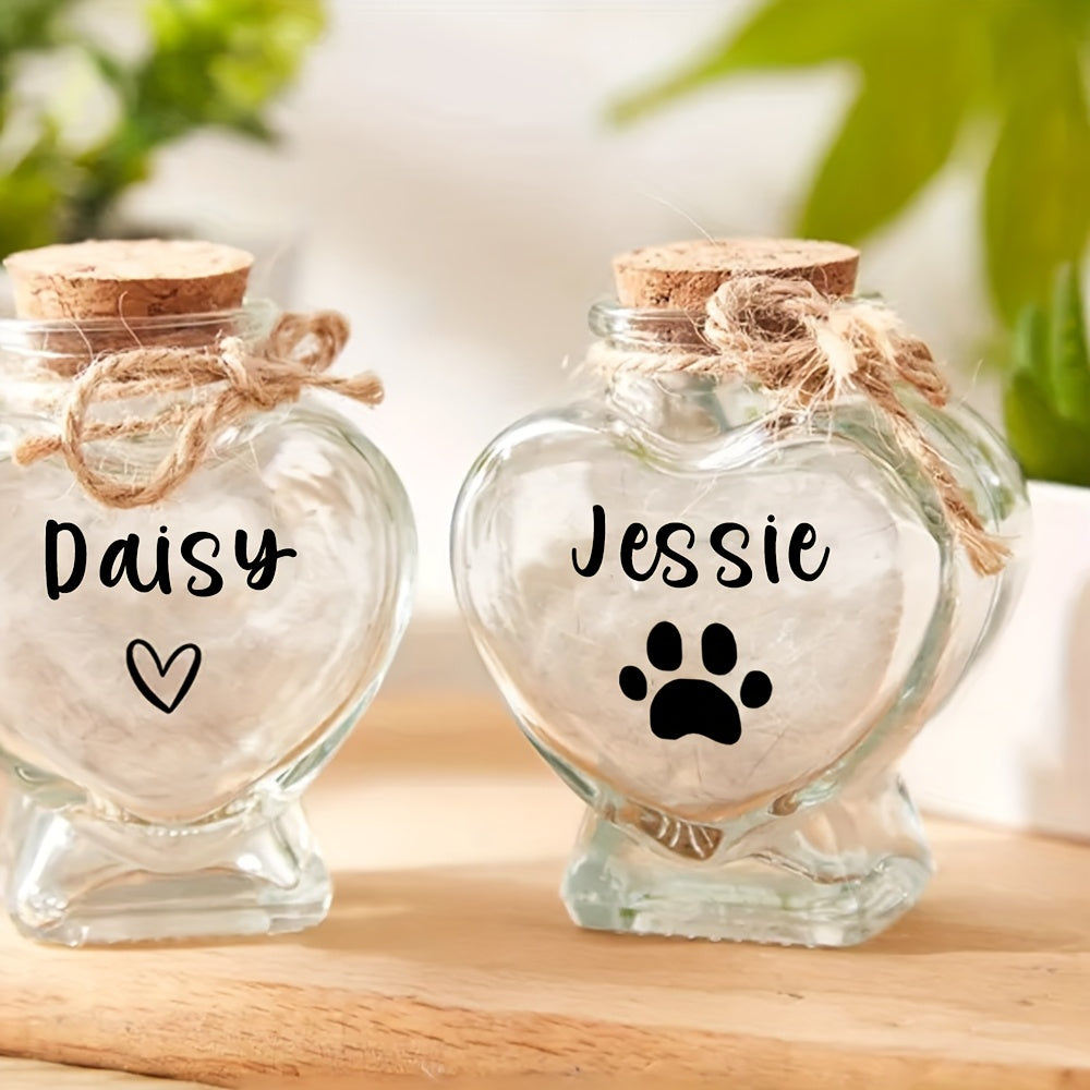 Custom Pet Memorial Keepsake Jar – Personalized Heart Bottle Urn for Pet Fur & Hair – Dog Cat Loss Gift, Sympathy Keepsake Urn for Beloved Pets