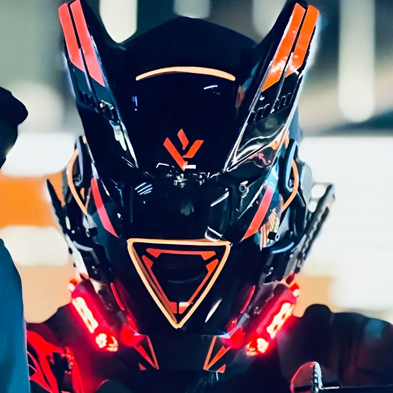 Cyberpunk LED Mask - Futuristic Sci-Fi Light-Up Face Mask with Red Triangle Design | Halloween Costume, Cosplay, Rave, Bar & Club Party Prop | Stage Performance Photo Accessory Gift