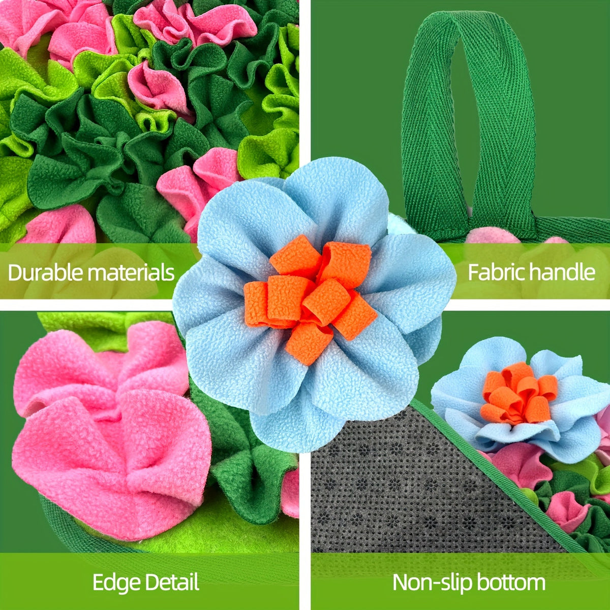 Interactive Snuffle Mat for Small Pets, Rabbit & Hamster Foraging Pad with Flower Design & Non-Slip Base, Mental Stimulation Feeding Toy for Guinea Pigs, Hedgehogs & Small Animals, Enrichment Activity Mat