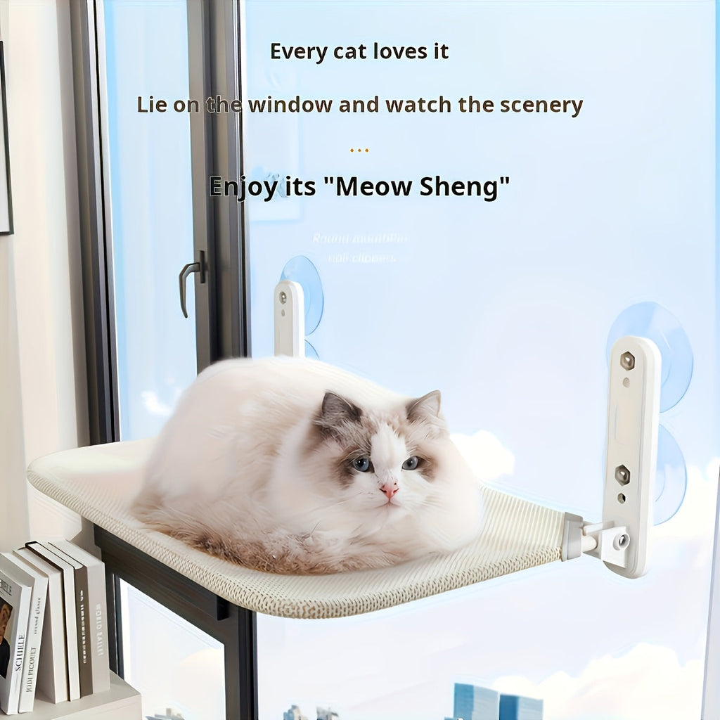 Hanging Cat Hammock with Replacement Mesh – Wall Mount & Ceiling Cat Bed, No-Trace Adhesive, Multi-Layer Straps, Foldable Space-Saving Breathable Cat Lounge for Small Spaces, Indoor Cats & Kittens